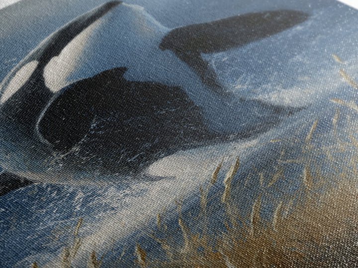 Orca Breaching in Cold Ocean Framed Canvas Print, Wildlife Art, Bird Art, Living Room Decor, Fine Art, Wild, Original Artwork, WIL-1x3-83