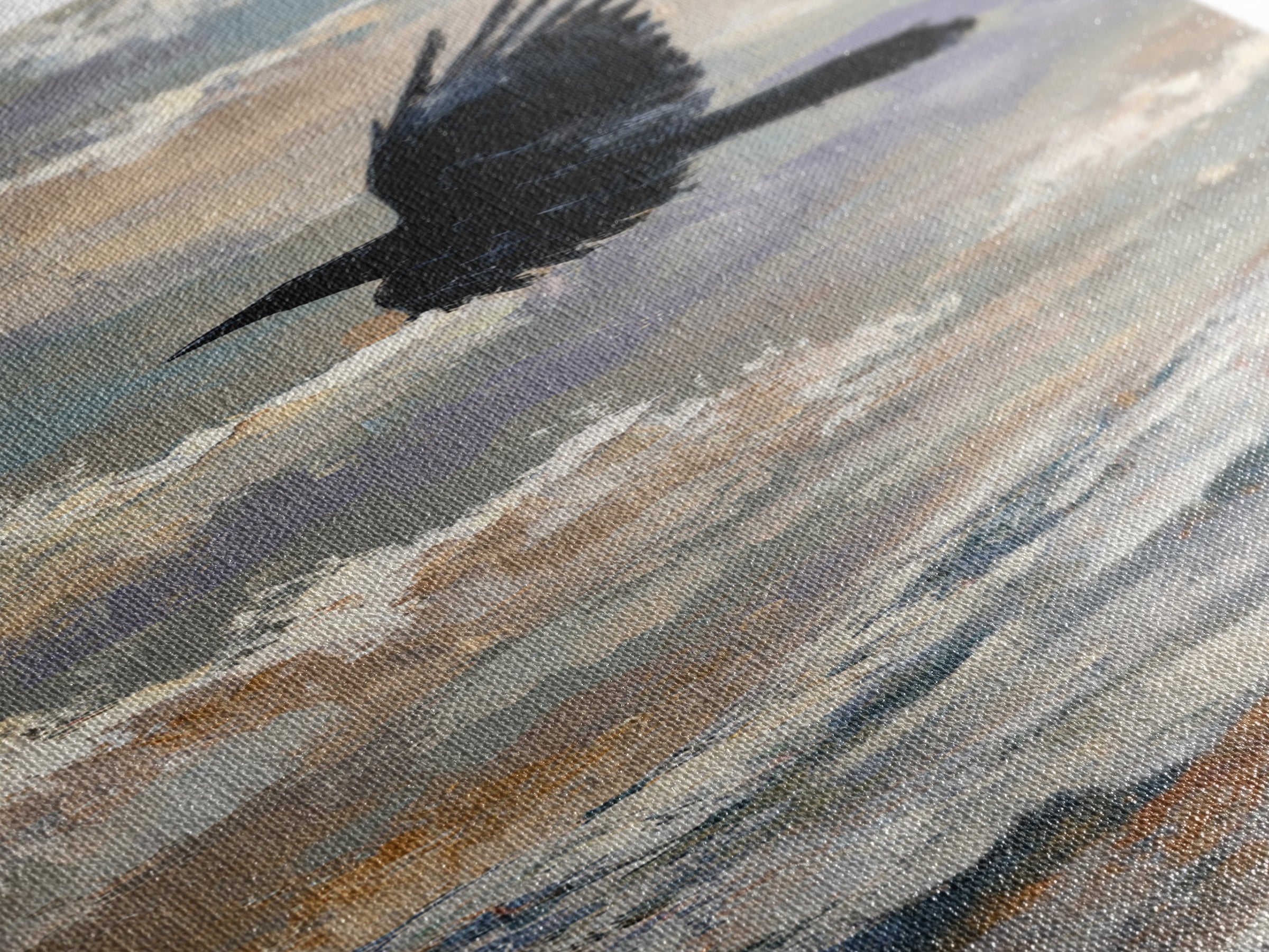 Raven Flying Through Snowy Mountains Framed Canvas Print, Wildlife Art, Original Art, Living Room Decor, Oil Painting, Wild, WIL-1x3-84