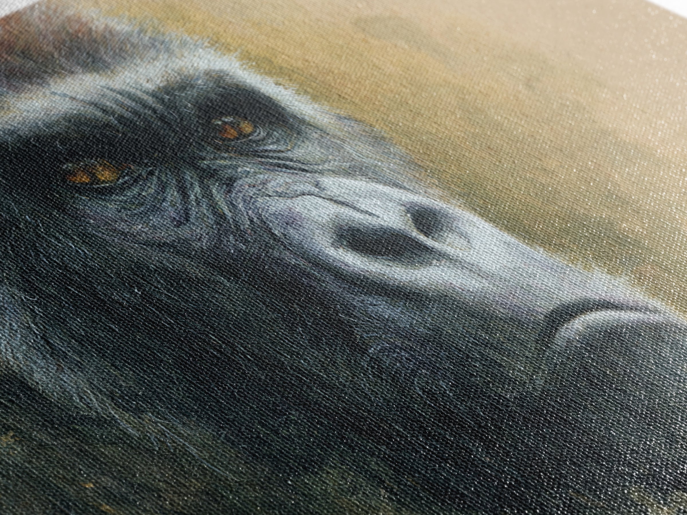 Gorilla Portrait with Powerful Gaze Framed Canvas Print, Wildlife Art, Minimalist Decor, Living Room Decor, Oil Painting, Wild, WIL-2x1-13
