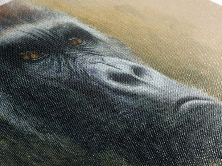 Gorilla Portrait with Powerful Gaze Framed Canvas Print, Wildlife Art, Minimalist Decor, Living Room Decor, Oil Painting, Wild, WIL-2x1-13