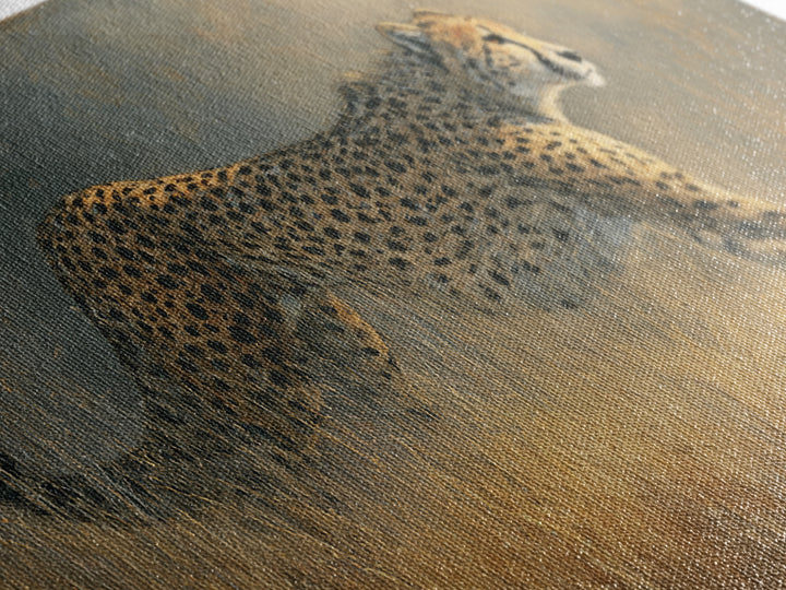Cheetah Running Through Warm Dust Canvas Print, Wildlife Art, Contemporary Art, Living Room Decor, Wild, Wall Art Print, WIL-2x1-17