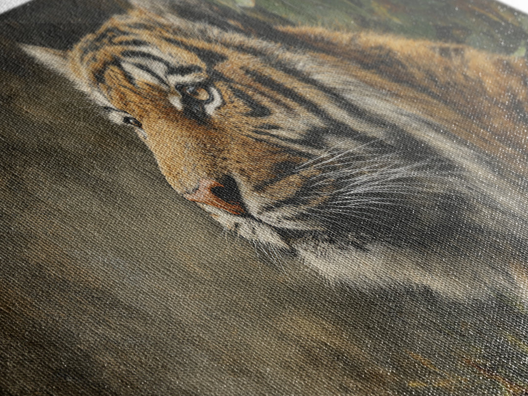 Tiger Portrait with Jungle Shadows Framed Canvas Print, Wildlife Art, Home Decor, Living Room Decor, Wild, Boho Wall Decor, WIL-2x1-25