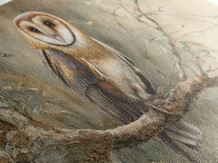 Owl Perched in Moonlit Woodland Canvas Print, Wildlife Art, Living Room Decor, Oil Painting, Wild, Wall Art Print, WIL-2x1-32