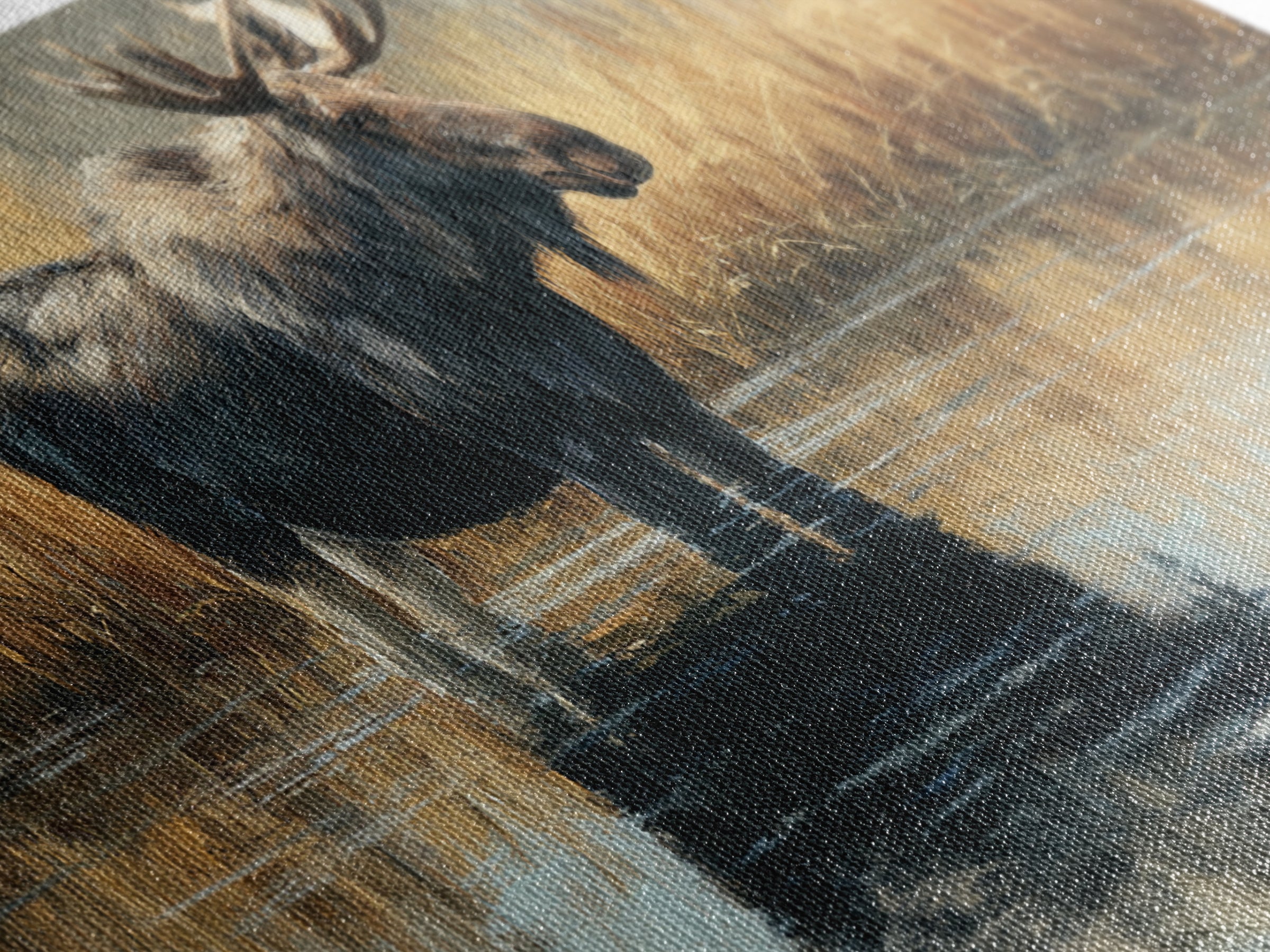 Moose Standing in Reflective Lake Canvas Print, Wildlife Art, Painting, Living Room Decor, Fine Art, Wild, Living Room Wall Art, WIL-2x1-39