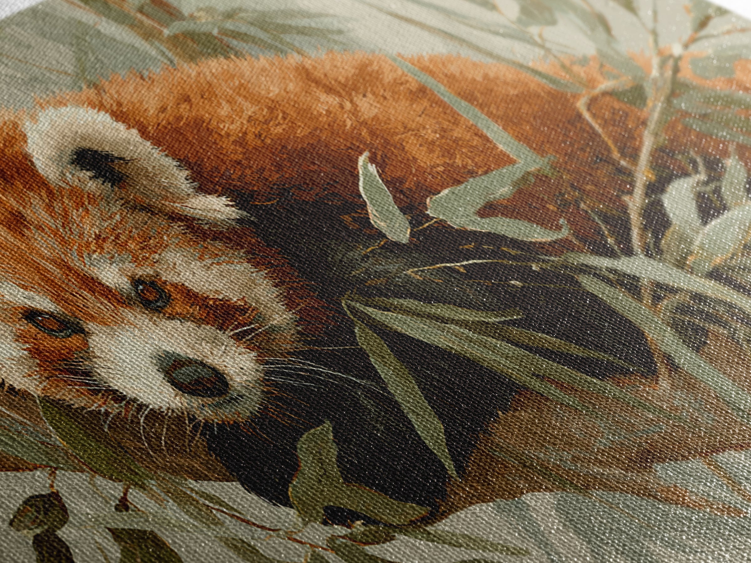 Red Panda Among Bamboo Leaves Framed Canvas Print, Wildlife Art, Home Decor, Living Room Decor, Fine Art, Wild, Boho Wall Decor, WIL-2x1-40
