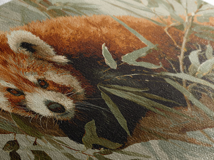 Red Panda Among Bamboo Leaves Framed Canvas Print, Wildlife Art, Home Decor, Living Room Decor, Fine Art, Wild, Boho Wall Decor, WIL-2x1-40