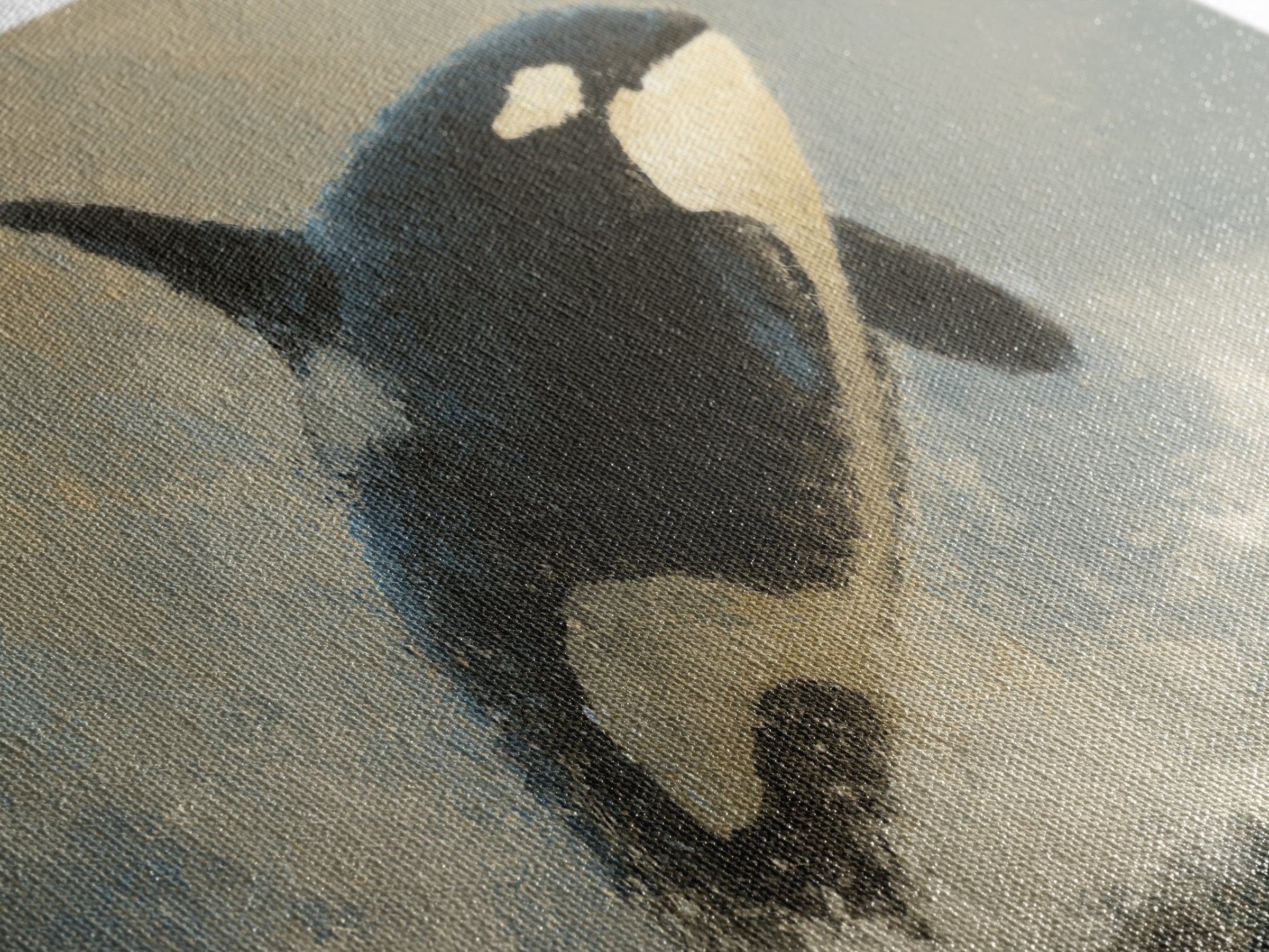 Orca Breaching in Cold Ocean Framed Canvas Print, Wildlife Art, Wall Hangings, Living Room Decor, Oil Painting, Wild, WIL-2x1-43