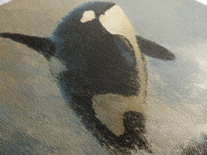 Orca Breaching in Cold Ocean Framed Canvas Print, Wildlife Art, Wall Hangings, Living Room Decor, Oil Painting, Wild, WIL-2x1-43