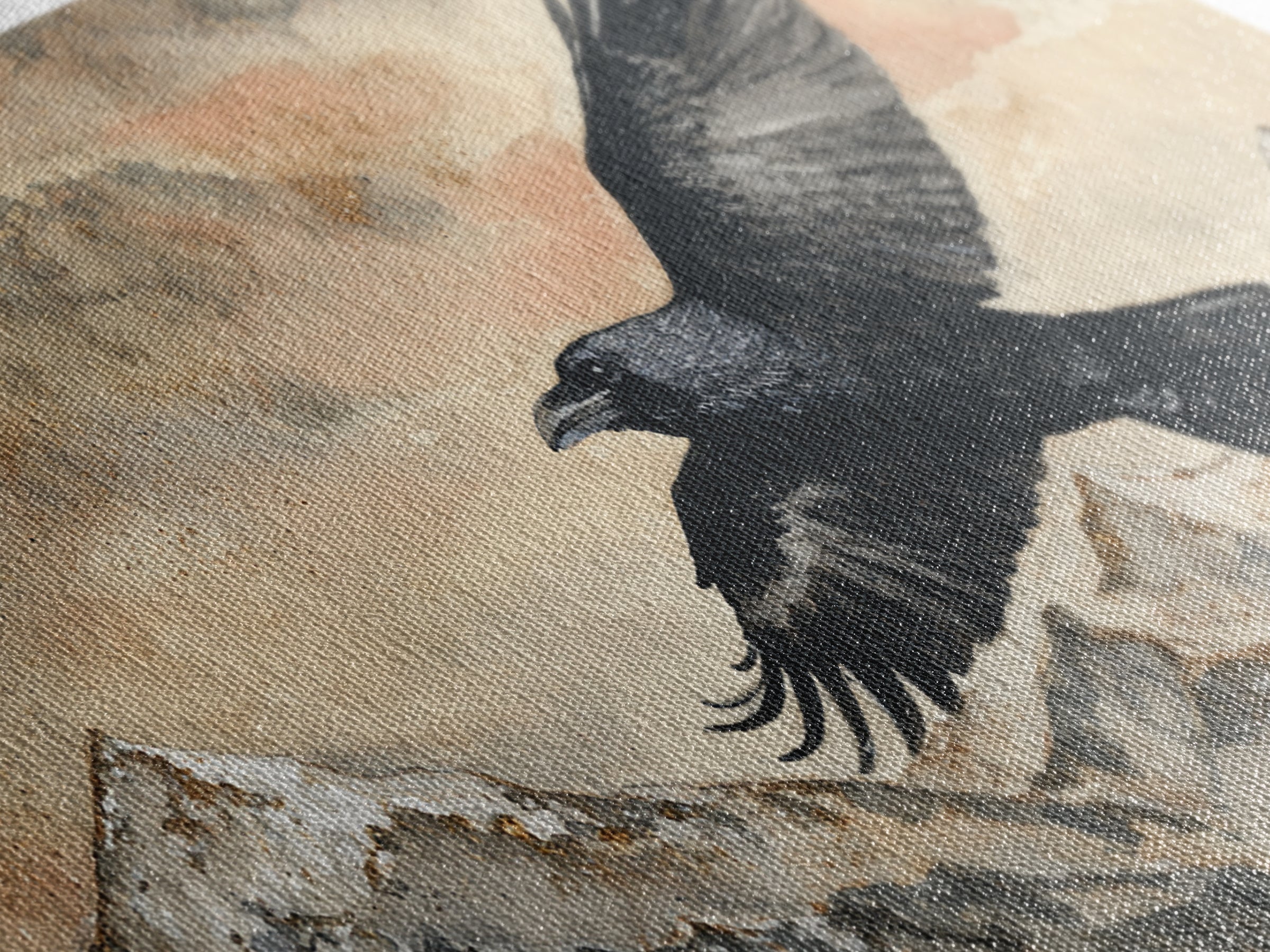 Raven Flying Through Snowy Mountains Canvas Print, Wildlife Art, Textured Painting, Living Room Decor, Fine Art, Wild, WIL-2x1-44