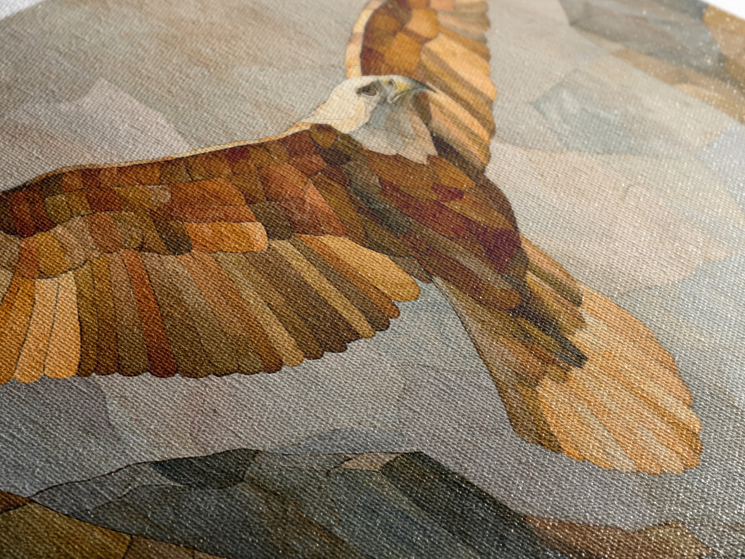 Eagle Soaring Above Rocky Cliffs Framed Canvas Print, Wildlife Art, Minimalist Decor, Living Room Decor, Fine Art, Wild, WIL-2x1-50