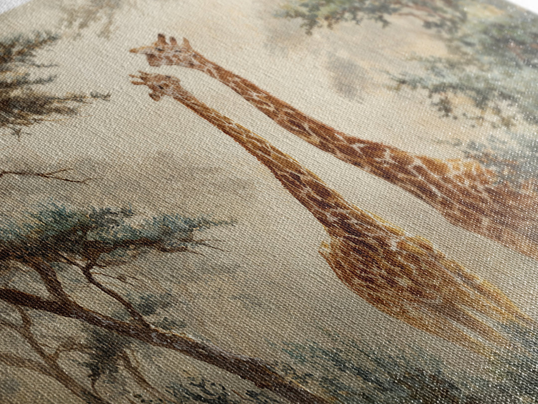 Giraffe Pair under Acacia Tree Framed Canvas Print, Wildlife Art, Modern Wall Art, Living Room Decor, Watercolor Art, Wild, WIL-2x1-51