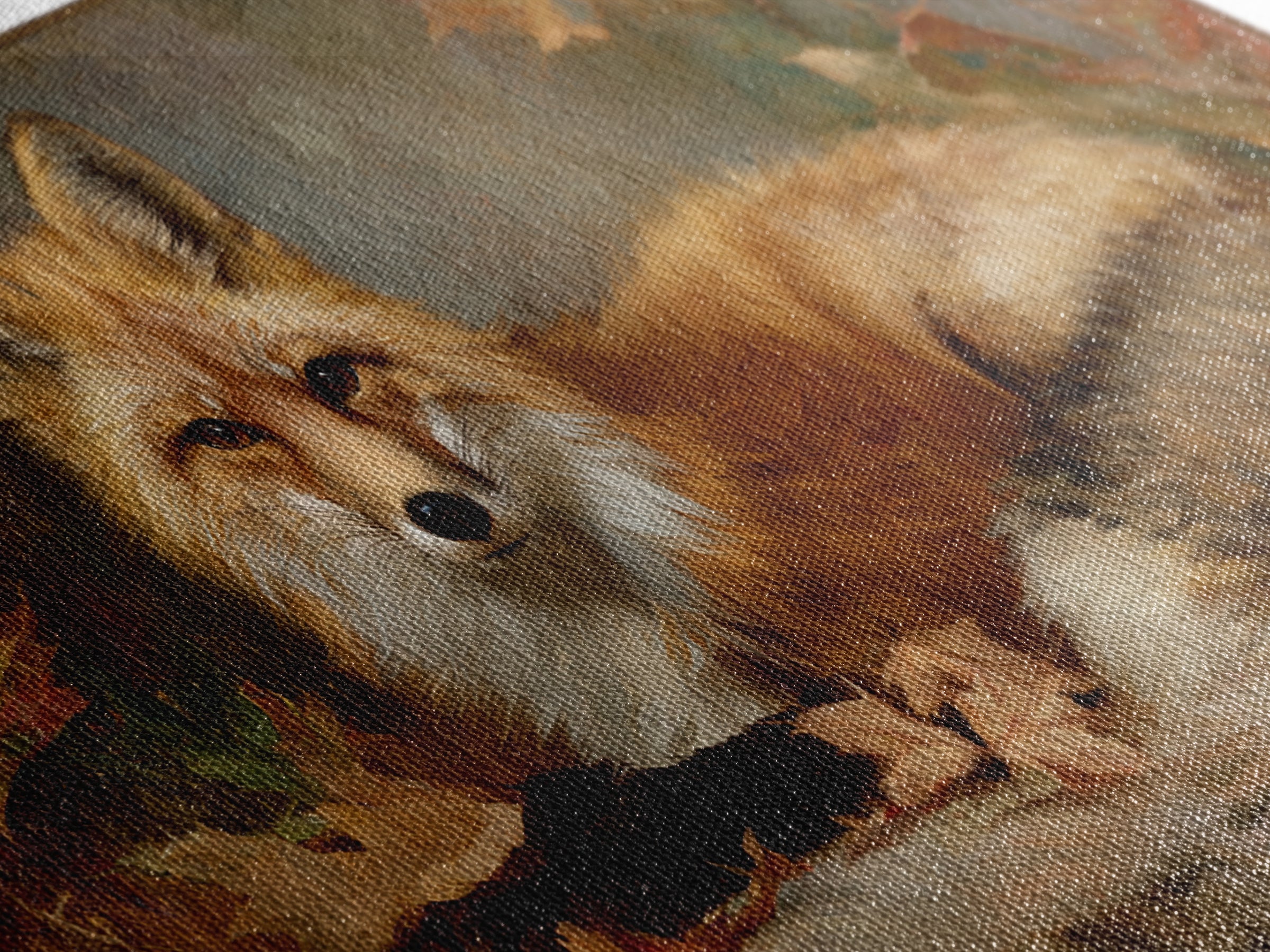 Fox in Autumn Forest Leaves Canvas Print, Wildlife Art, Large Wall Art, Living Room Decor, Fine Art, Wild, Landscape Art, WIL-2x1-53