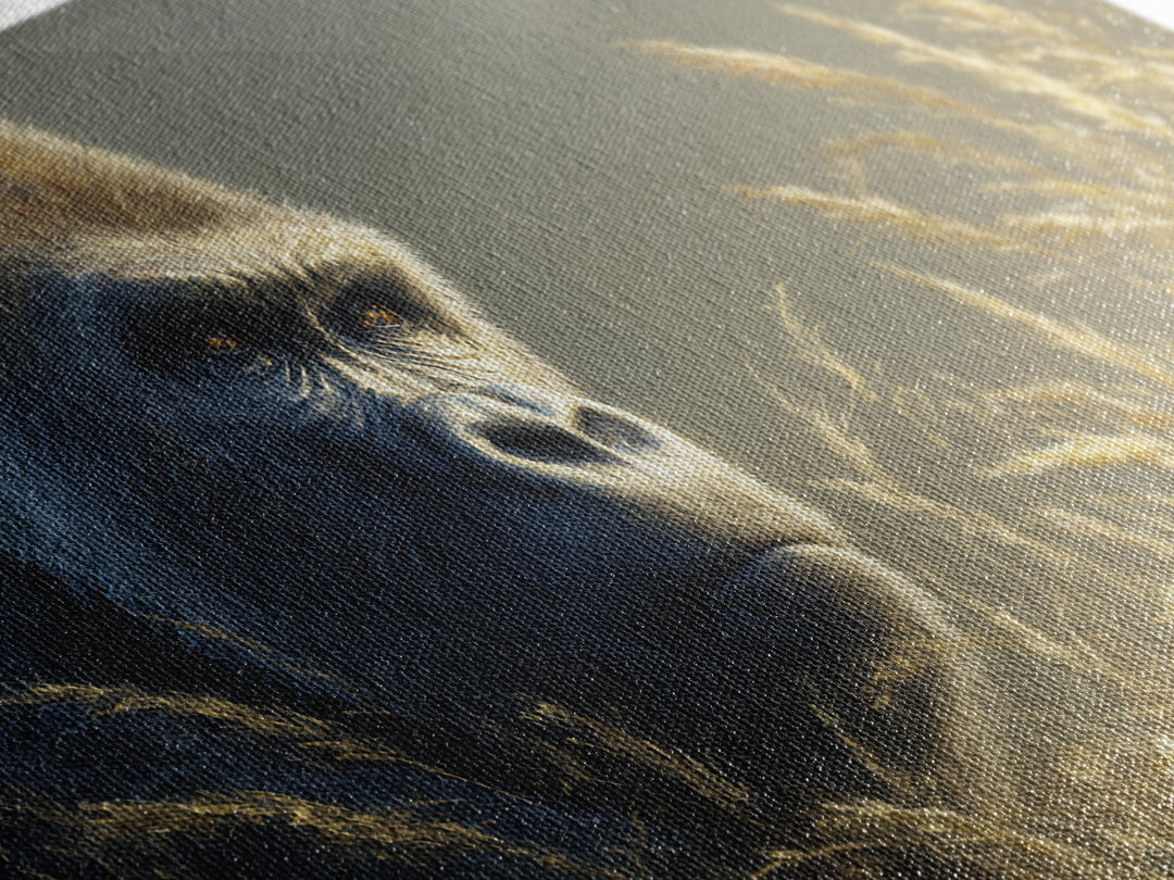 Gorilla Portrait with Powerful Gaze Canvas Print, Wildlife Art, Painting, Living Room Decor, Wild, Living Room Wall Art, WIL-2x1-61