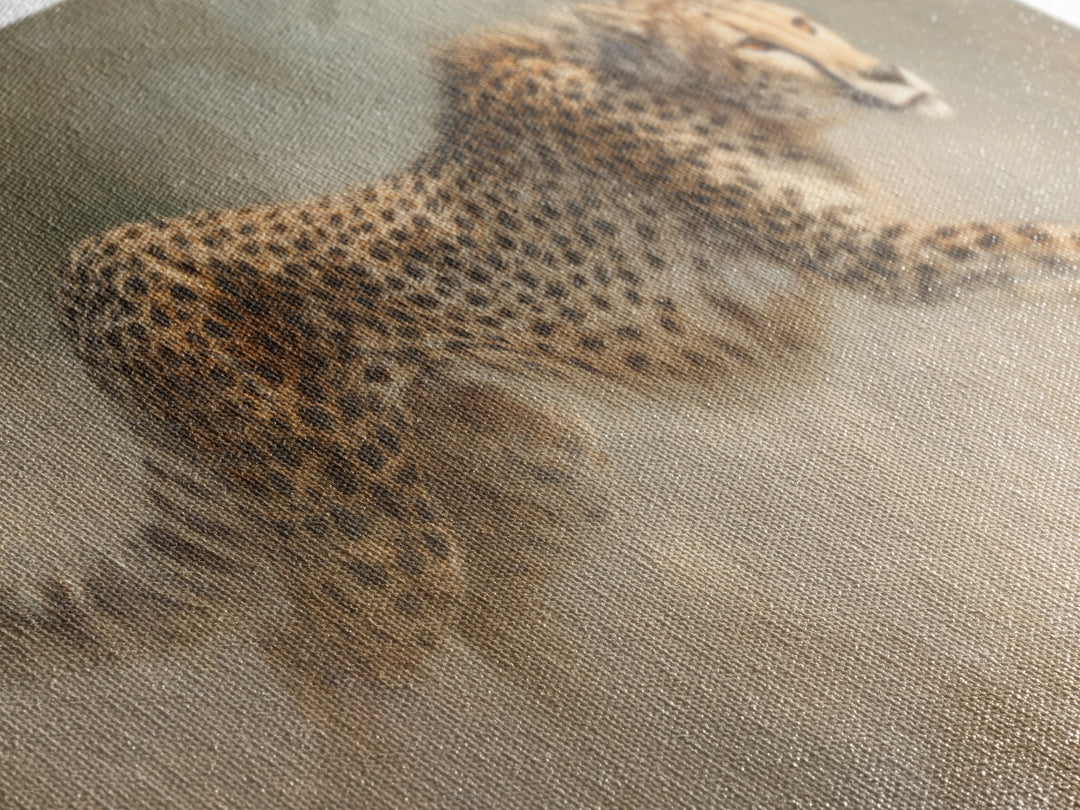 Cheetah Running Through Warm Dust Framed Canvas Print, Wildlife Art, Wall Hangings, Living Room Decor, Abstract Art, Wild, WIL-2x1-65