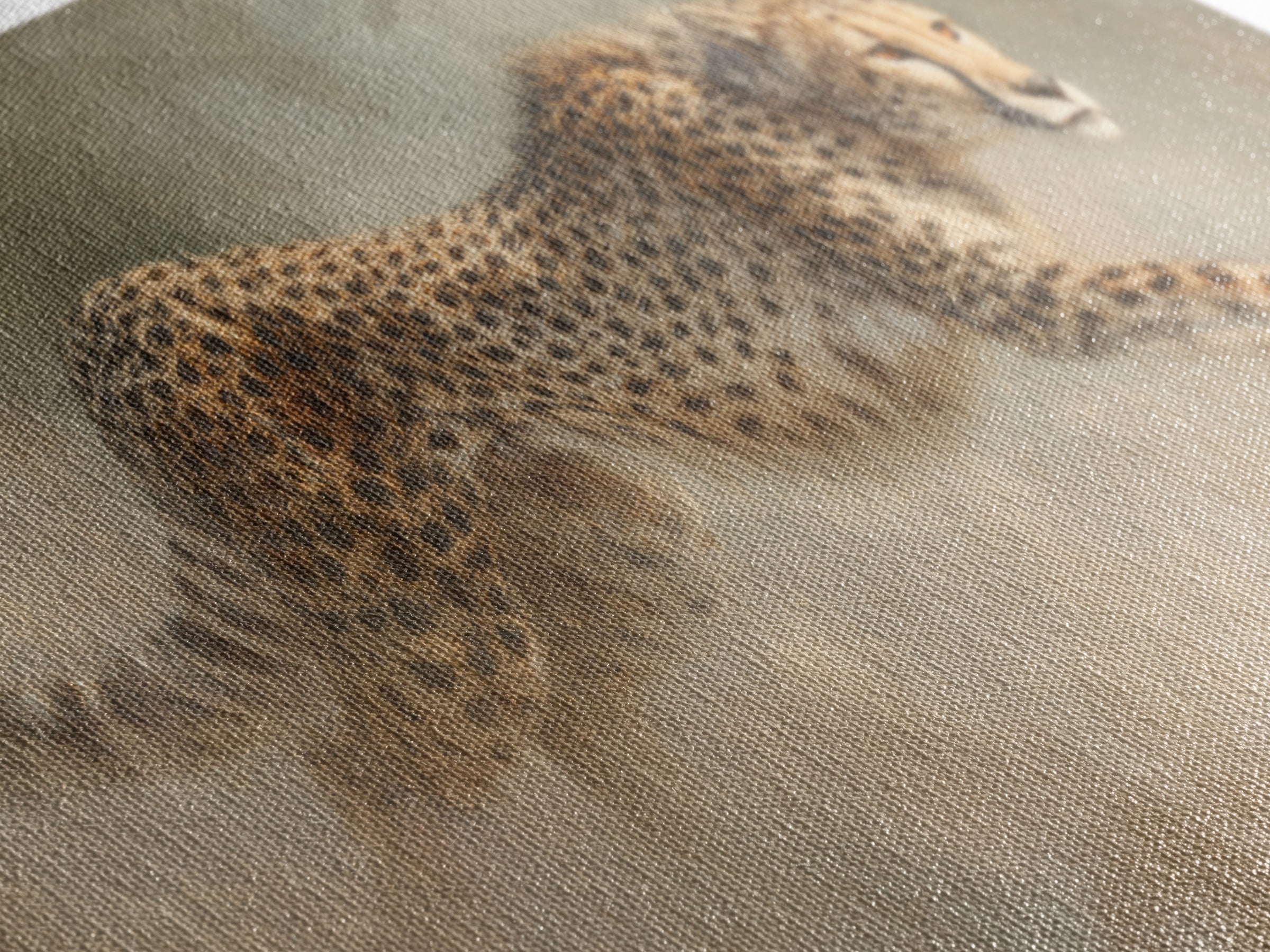 Cheetah Running Through Warm Dust Framed Canvas Print, Wildlife Art, Wall Hangings, Living Room Decor, Abstract Art, Wild, WIL-2x1-65