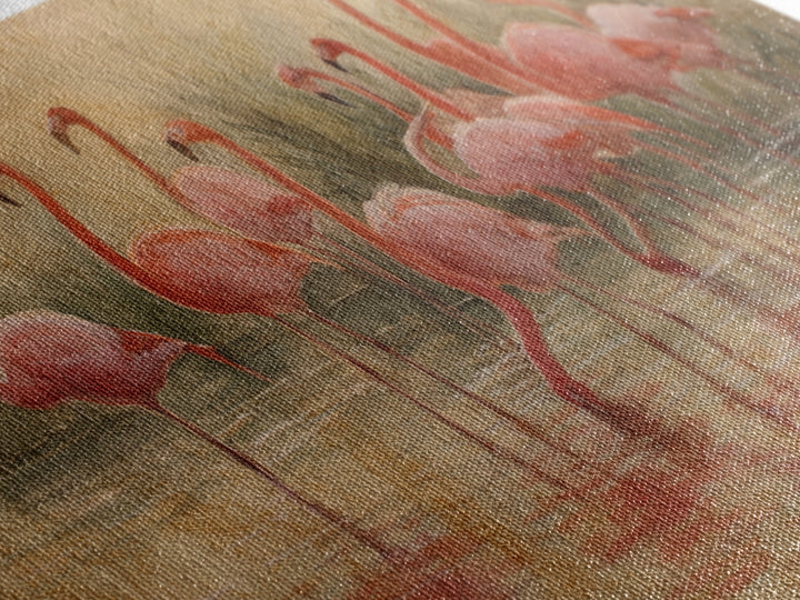 Flamingos in Pink Shallow Water Canvas Print, Wildlife Art, Textured Painting, Living Room Decor, Watercolor Art, Wild, WIL-2x1-66