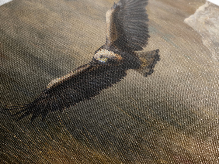 Eagle Soaring Above Rocky Cliffs Canvas Print, Wildlife Art, Living Room Decor, Watercolor Art, Wild, Living Room Wall Art, WIL-2x1-74