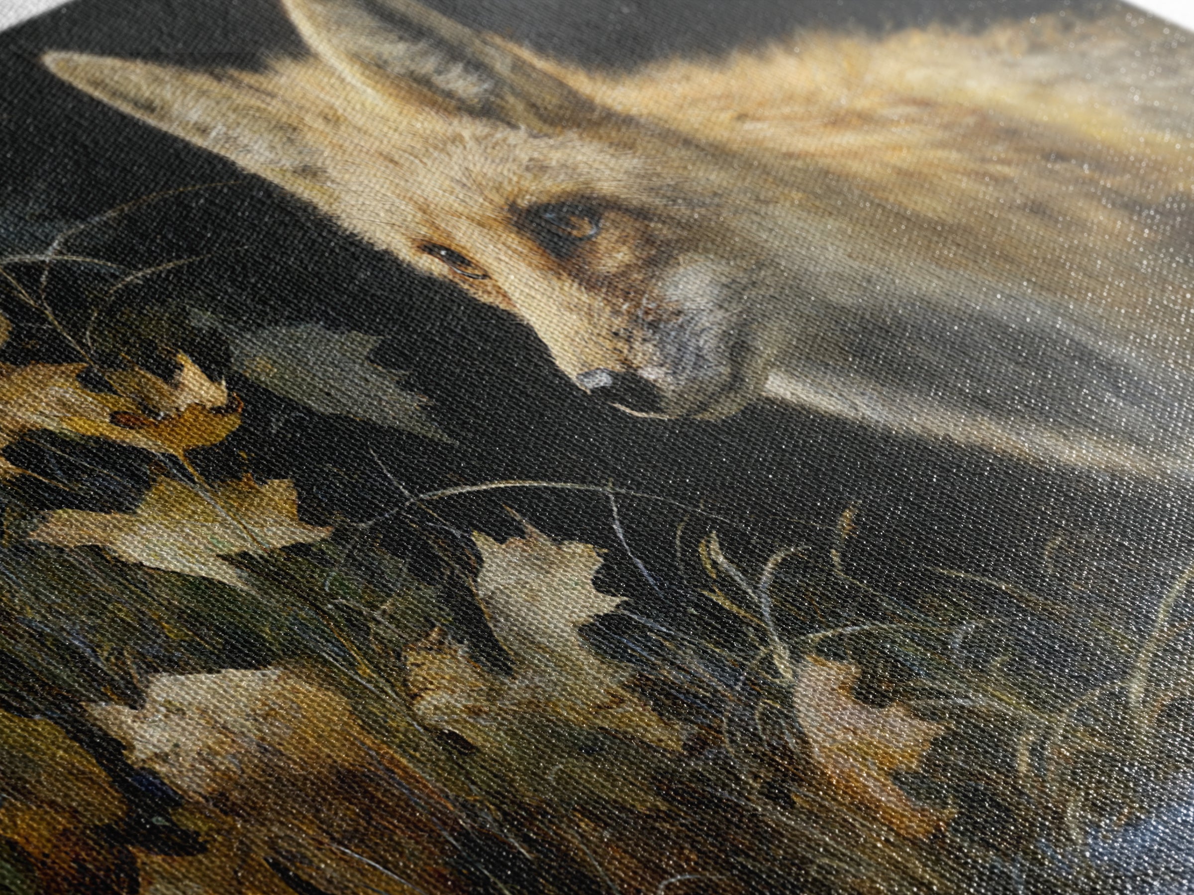 Fox in Autumn Forest Leaves Canvas Print, Wildlife Art, Large Wall Art, Living Room Decor, Fine Art, Wild, Landscape Art, WIL-2x1-77