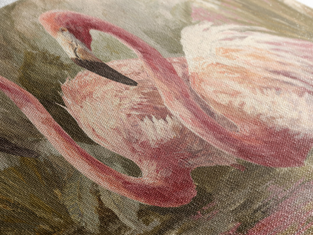 Flamingos in Pink Shallow Water Framed Canvas Print, Wildlife Art, Art, Living Room Decor, Oil Painting, Wild, WIL-2x1-90