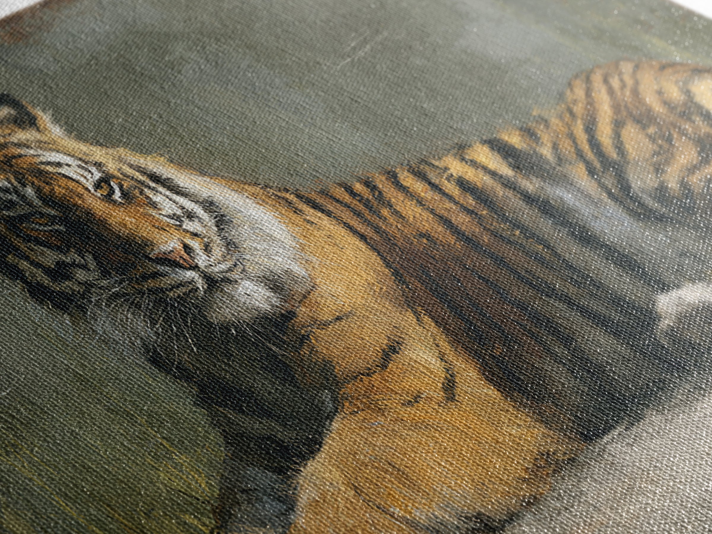 Tiger Portrait with Jungle Shadows Framed Canvas Print, Wildlife Art, Modern Wall Art, Living Room Decor, Oil Painting, Wild, WIL-2x1-97