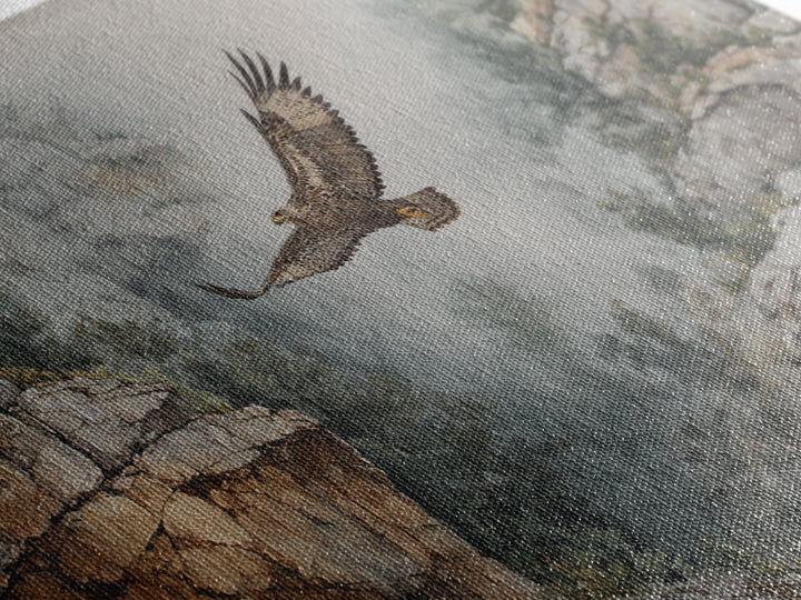Eagle Soaring Above Rocky Cliffs Canvas Print, Wildlife Art, Living Room Decor, Watercolor Art, Wild, Living Room Wall Art, WIL-2x1-98