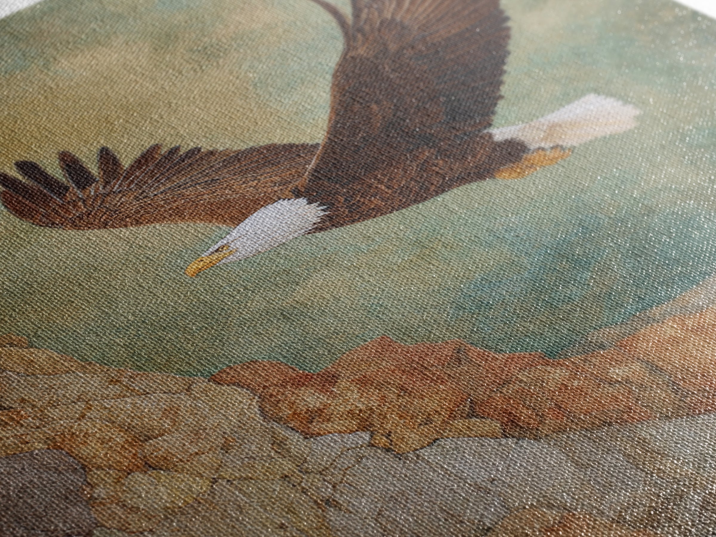 Eagle Soaring Above Rocky Cliffs Canvas Print, Wildlife Art, Art Print, Living Room Decor, Oil Painting, Wild, Digital Wall Art, WIL-2x3-14