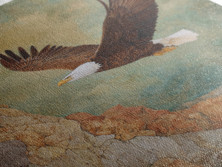 Eagle Soaring Above Rocky Cliffs Canvas Print, Wildlife Art, Art Print, Living Room Decor, Oil Painting, Wild, Digital Wall Art, WIL-2x3-14