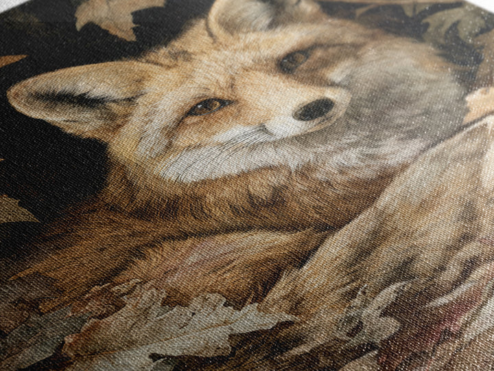 Fox in Autumn Forest Leaves Framed Canvas Print, Wildlife Art, Painting, Living Room Decor, Wild, Living Room Wall Art, WIL-2x3-17