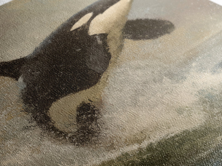Orca Breaching in Cold Ocean Canvas Print, Wildlife Art, Statement Artwork, Living Room Decor, Fine Art, Wild, Wall Decor, WIL-2x3-31