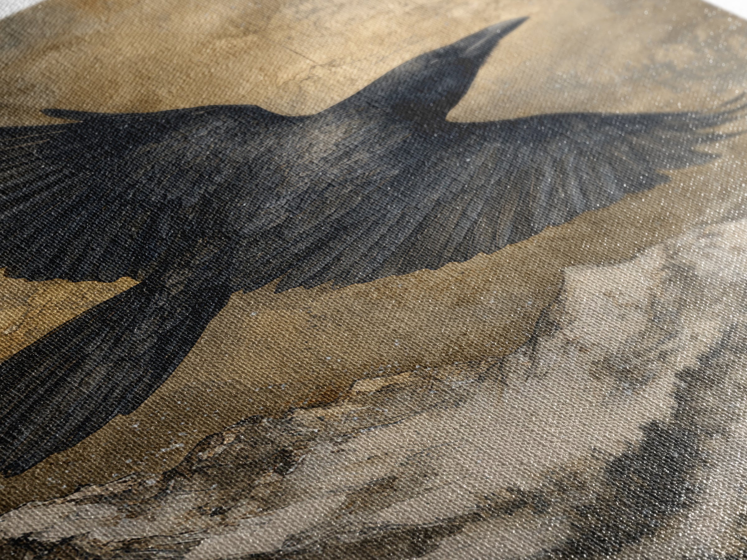 Raven Flying Through Snowy Mountains Canvas Print, Wildlife Art, Nature Wall Art, Living Room Decor, Watercolor Art, Wild, WIL-2x3-32