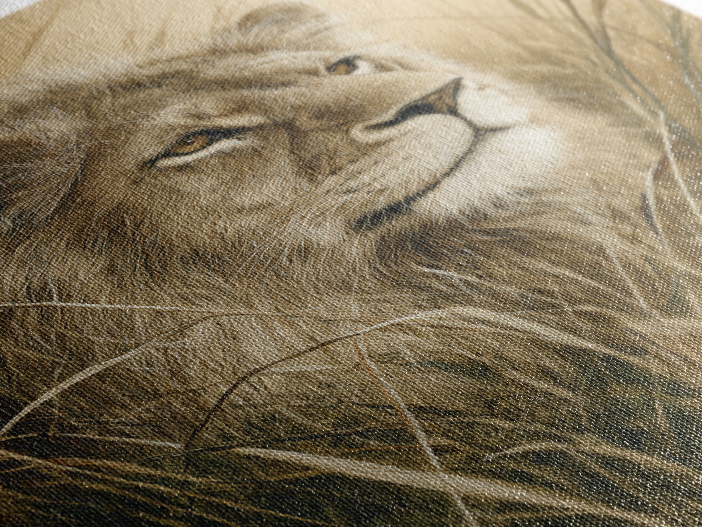 Lion Emerging from Golden Savanna Grass Framed Canvas Print, Wildlife Art, Living Room Decor, Watercolor Art, Wild, WIL-2x3-33