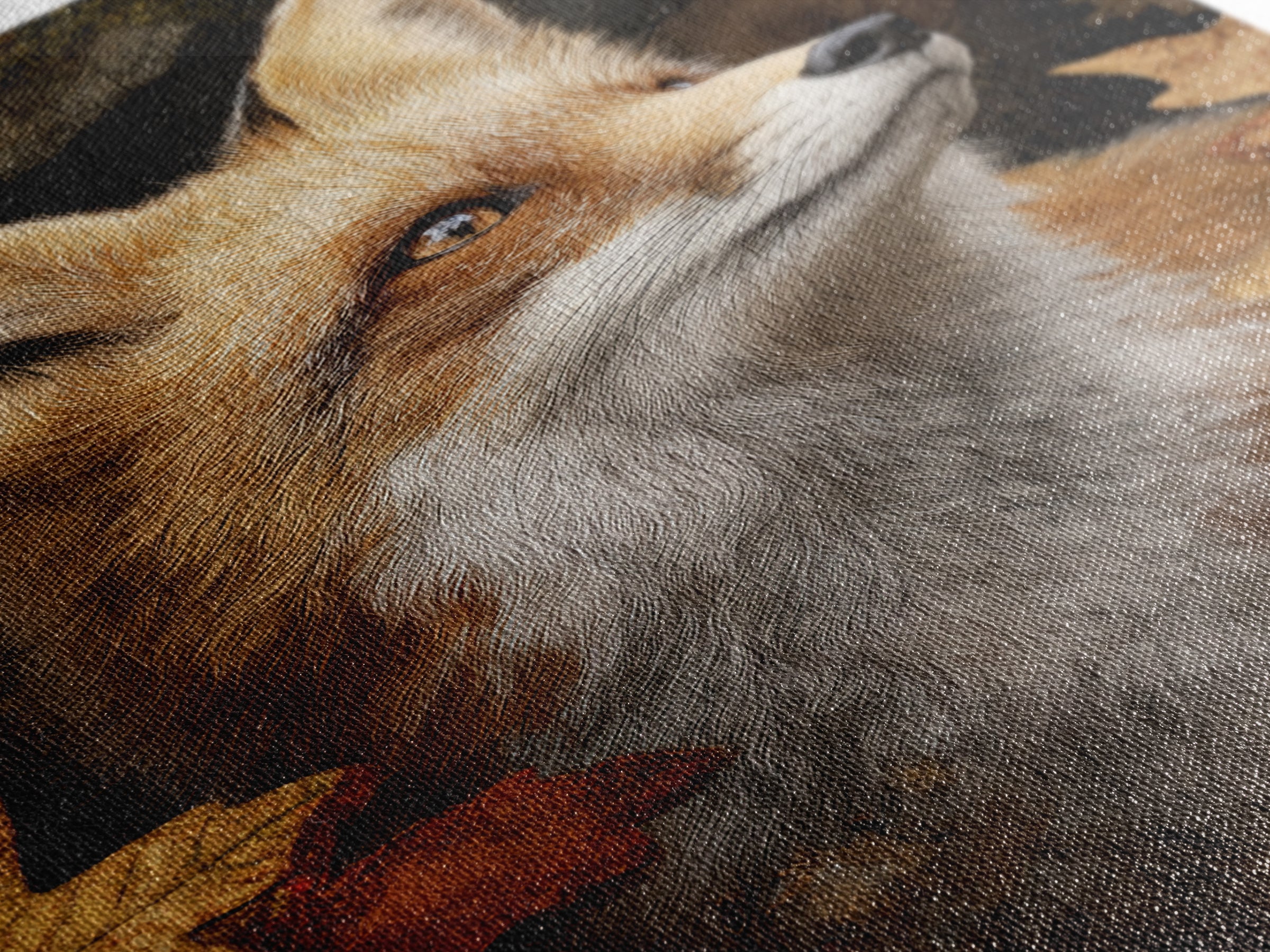 Fox in Autumn Forest Leaves Framed Canvas Print, Wildlife Art, Painting, Living Room Decor, Wild, Living Room Wall Art, WIL-2x3-41