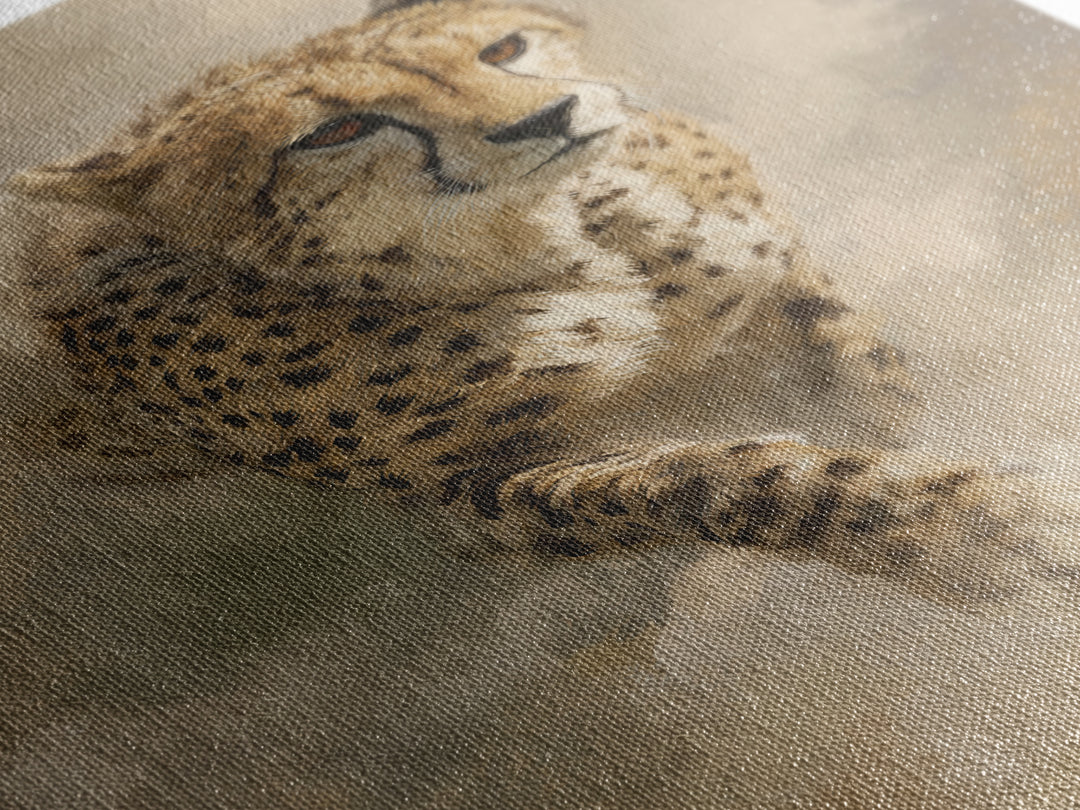 Cheetah Running Through Warm Dust Framed Canvas Print, Wildlife Art, Digital Wall Art, Living Room Decor, Oil Painting, Wild, WIL-2x3-53