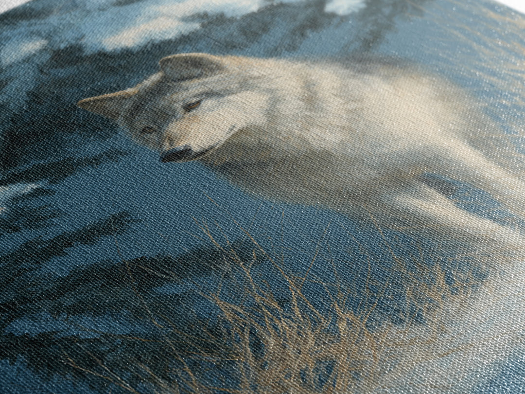 Wolf Standing Beneath Snowy Pine Trees Framed Canvas Print, Wildlife Art, Wall Decor, Living Room Decor, Oil Painting, Wild, WIL-2x3-59