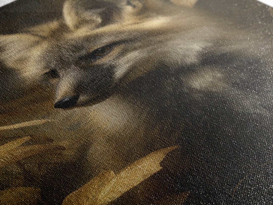 Fox in Autumn Forest Leaves Canvas Print, Wildlife Art, Canvas Wall Art, Living Room Decor, Oil Painting, Wild, WIL-2x3-65