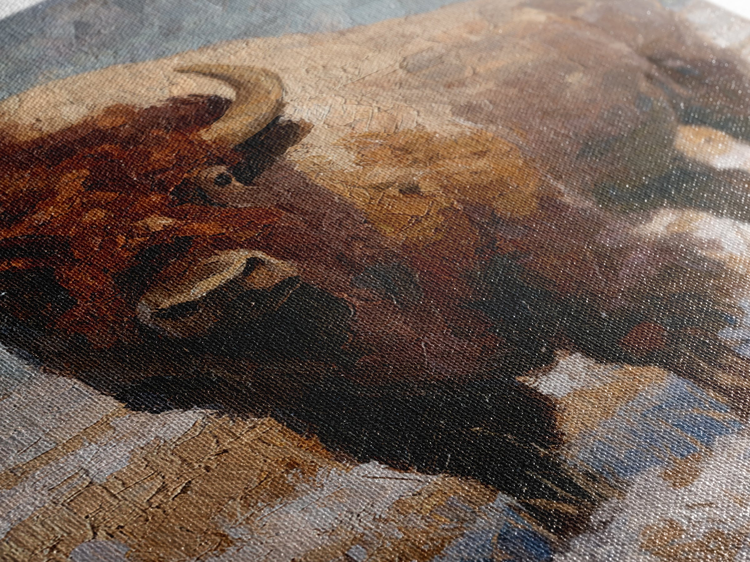 Bison on Wide Western Prairie Framed Canvas Print, Wildlife Art, Living Room Decor, Wild, Living Room Art, Canvas Painting, WIL-2x3-69