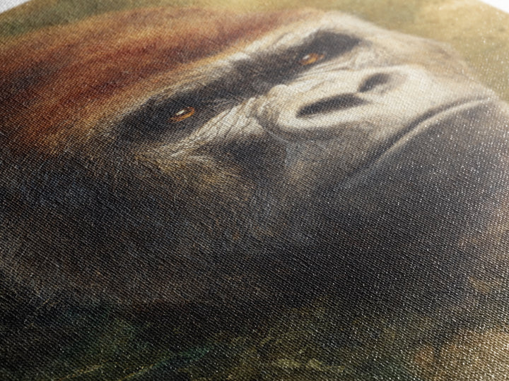 Gorilla Portrait with Powerful Gaze Framed Canvas Print, Wildlife Art, Wall Art Print, Living Room Decor, Oil Painting, Wild, WIL-2x3-73