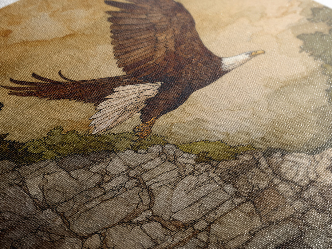 Eagle Soaring Above Rocky Cliffs Canvas Print, Wildlife Art, Oil Painting, Living Room Decor, Abstract Art, Wild, WIL-2x3-86