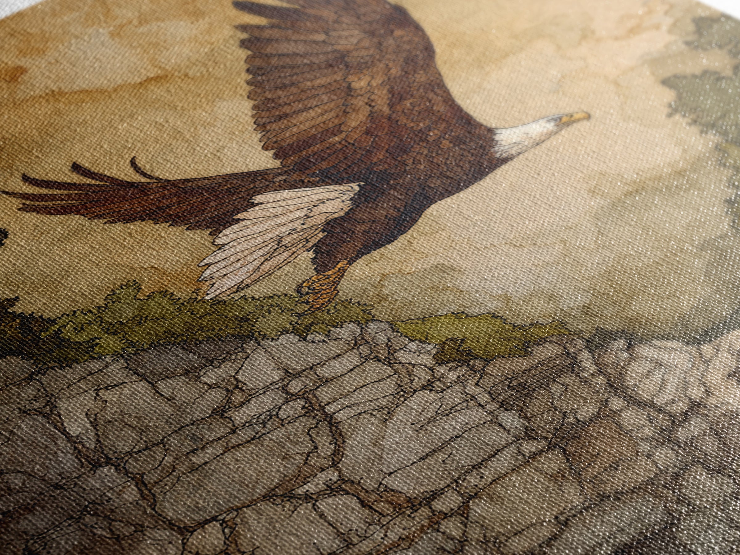 Eagle Soaring Above Rocky Cliffs Canvas Print, Wildlife Art, Oil Painting, Living Room Decor, Abstract Art, Wild, WIL-2x3-86