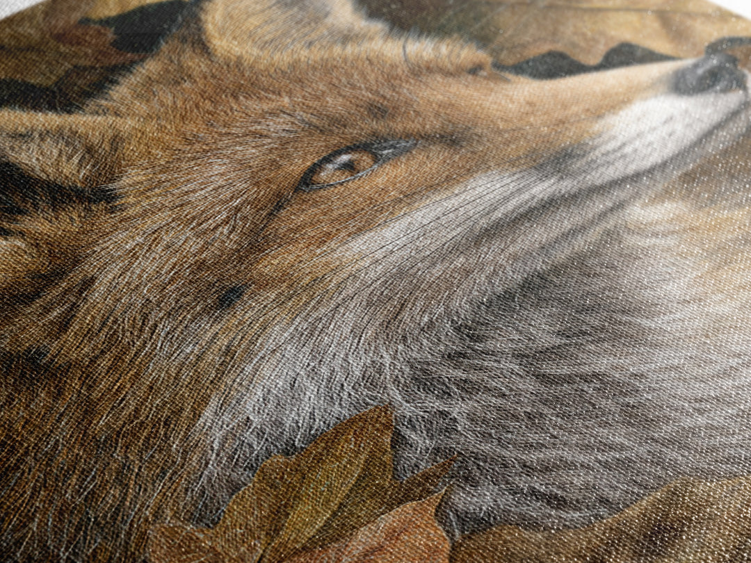 Fox in Autumn Forest Leaves Framed Canvas Print, Wildlife Art, Canvas Print, Living Room Decor, Fine Art, Wild, Forest Wall Art, WIL-2x3-89