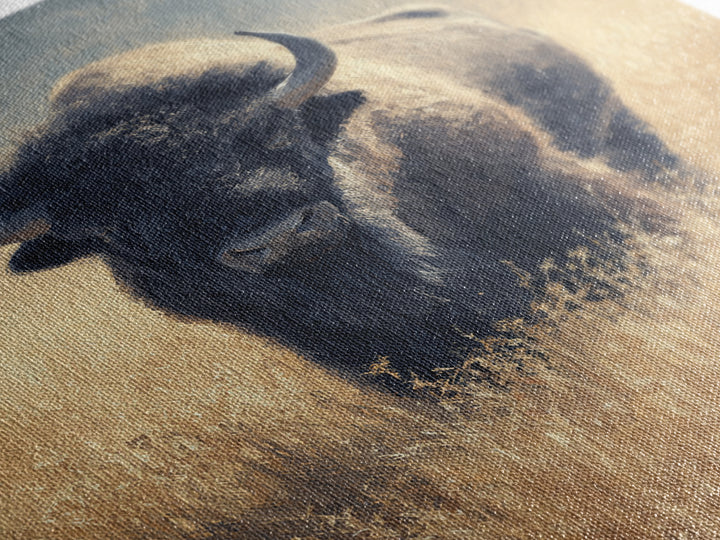Bison on Wide Western Prairie Framed Canvas Print, Wildlife Art, Living Room Decor, Wild, Living Room Art, Canvas Painting, WIL-2x3-93