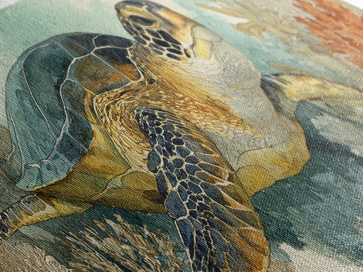 Sea Turtle over Coral Reef Framed Canvas Print, Wildlife Art, Home Decor, Living Room Decor, Fine Art, Wild, Boho Wall Decor, WIL-3x1-10