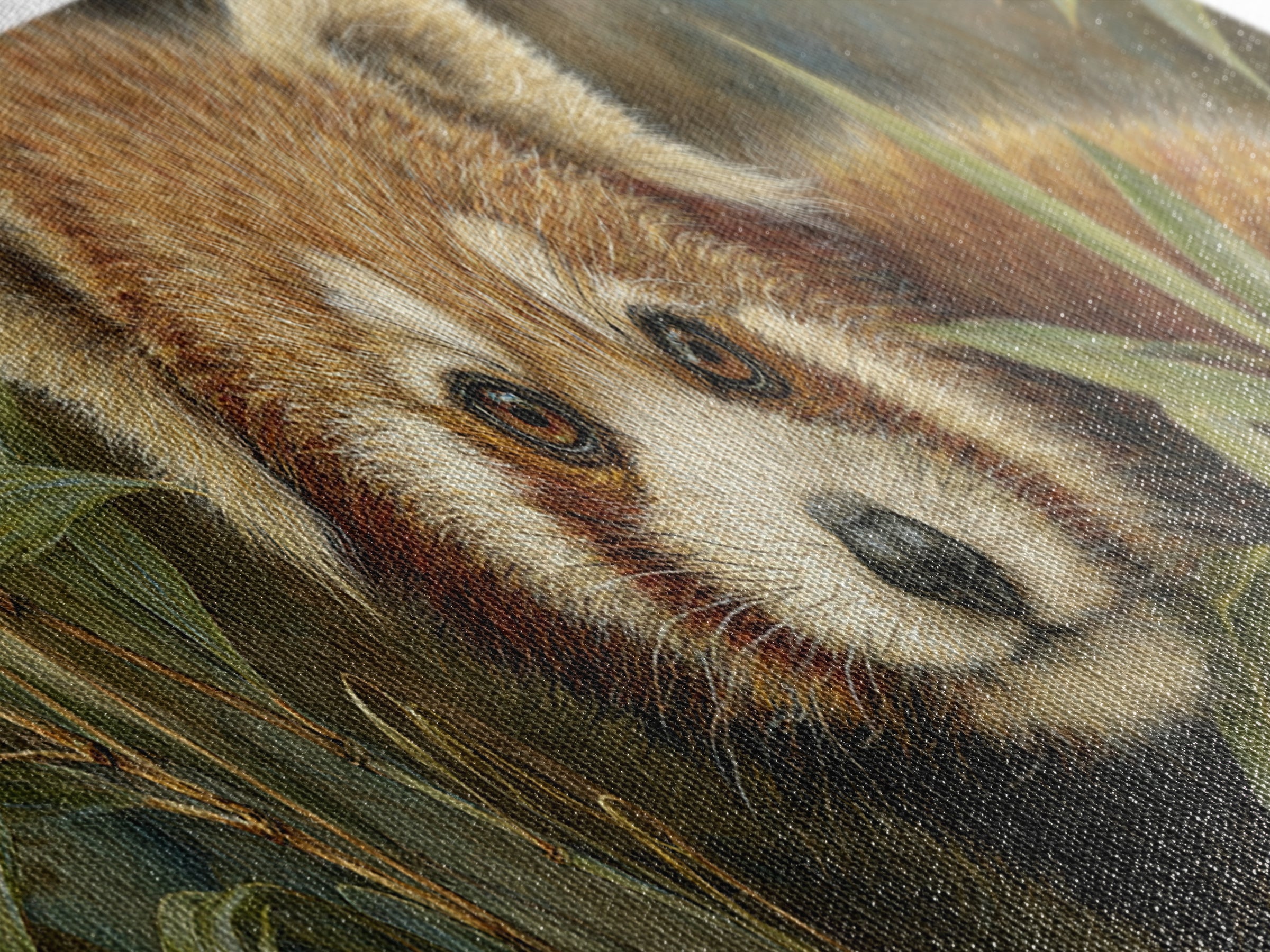 Red Panda Among Bamboo Leaves Framed Canvas Print, Wildlife Art, Canvas Painting, Living Room Decor, Wild, Luxury Decor, WIL-3x1-12