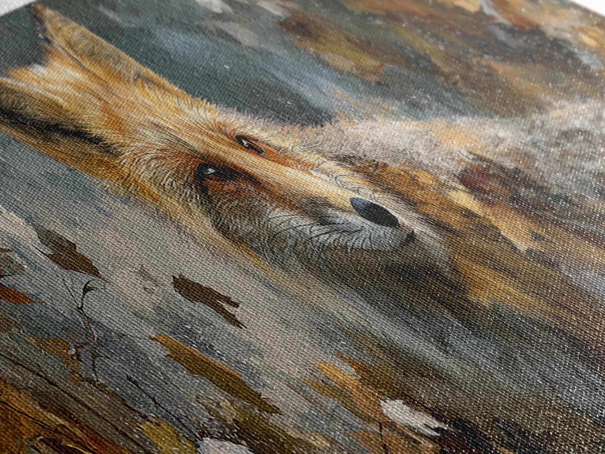 Fox in Autumn Forest Leaves Canvas Print, Wildlife Art, Modern Art, Living Room Decor, Fine Art, Wild, Neutral Decor, WIL-3x1-25