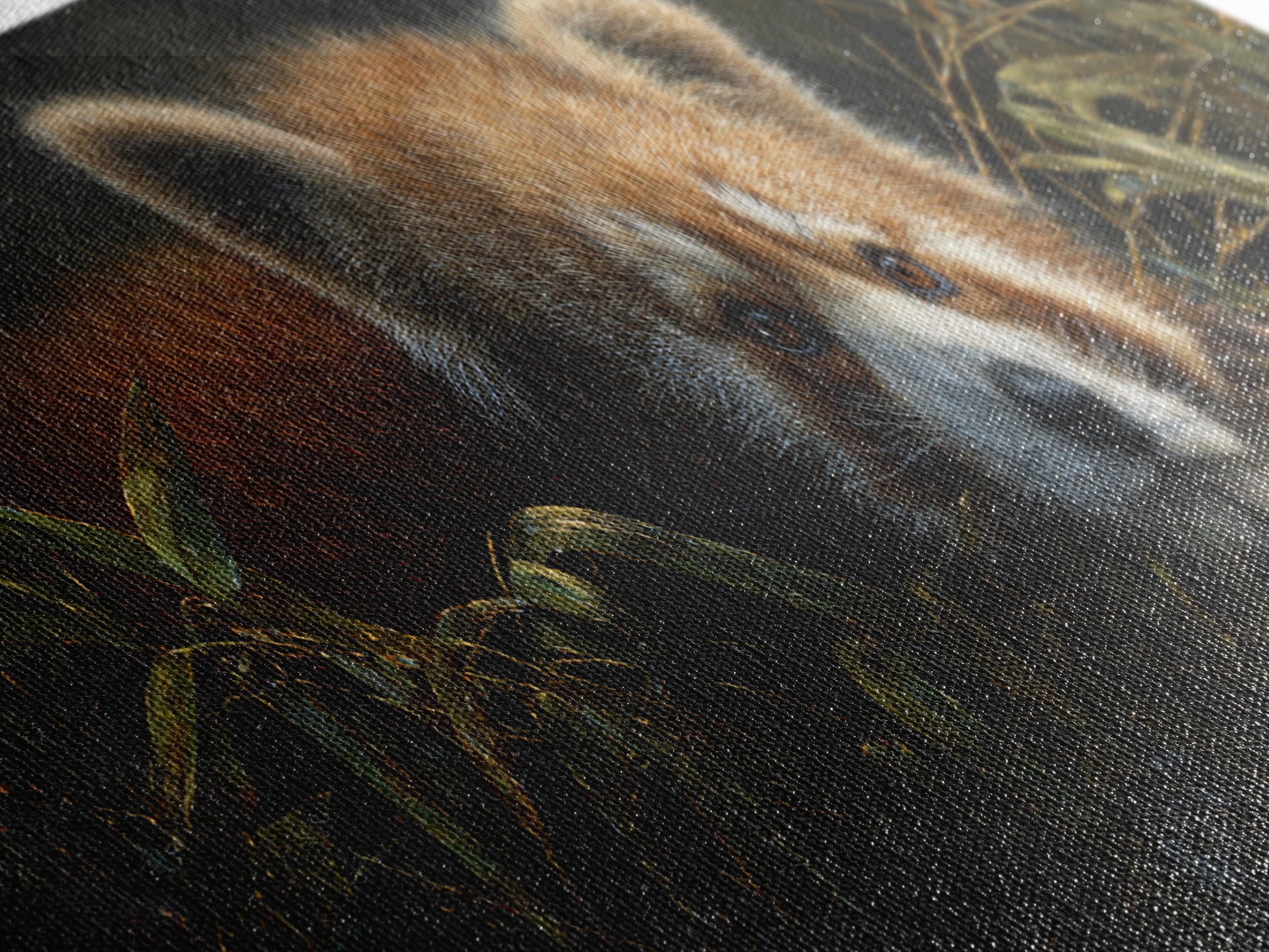 Red Panda Among Bamboo Leaves Canvas Print, Wildlife Art, Original Artwork, Living Room Decor, Fine Art, Wild, Minimalist Decor, WIL-3x1-36