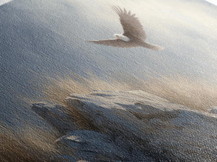 Eagle Soaring Above Rocky Cliffs Canvas Print, Wildlife Art, Canvas Print, Living Room Decor, Fine Art, Wild, Forest Wall Art, WIL-3x1-46