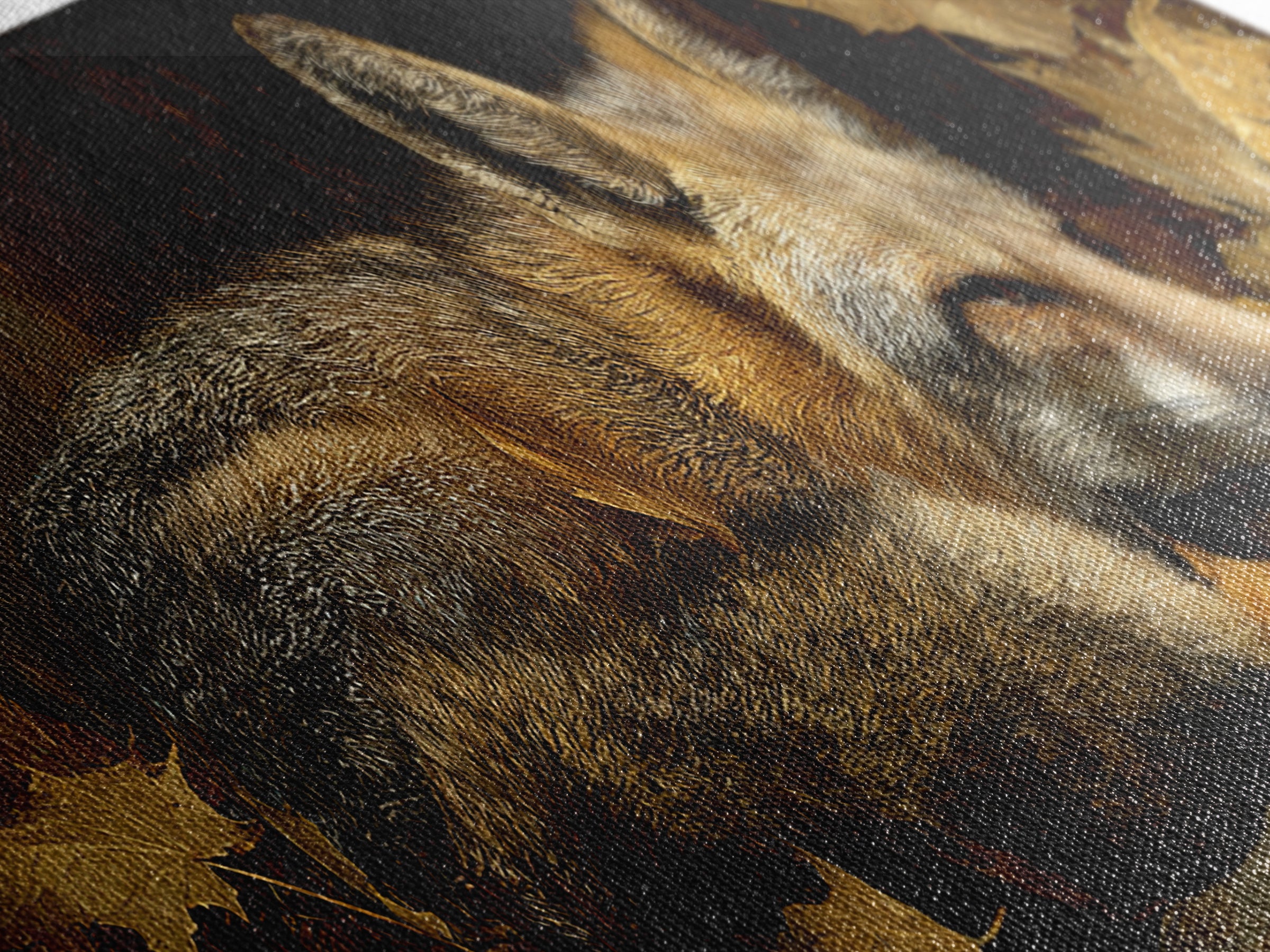 Fox in Autumn Forest Leaves Canvas Print, Wildlife Art, Modern Art, Living Room Decor, Fine Art, Wild, Neutral Decor, WIL-3x1-49