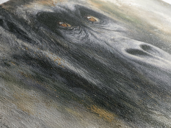 Gorilla Portrait with Powerful Gaze Framed Canvas Print, Wildlife Art, Leopard Wall Art, Living Room Decor, Fine Art, Wild, WIL-3x1-57