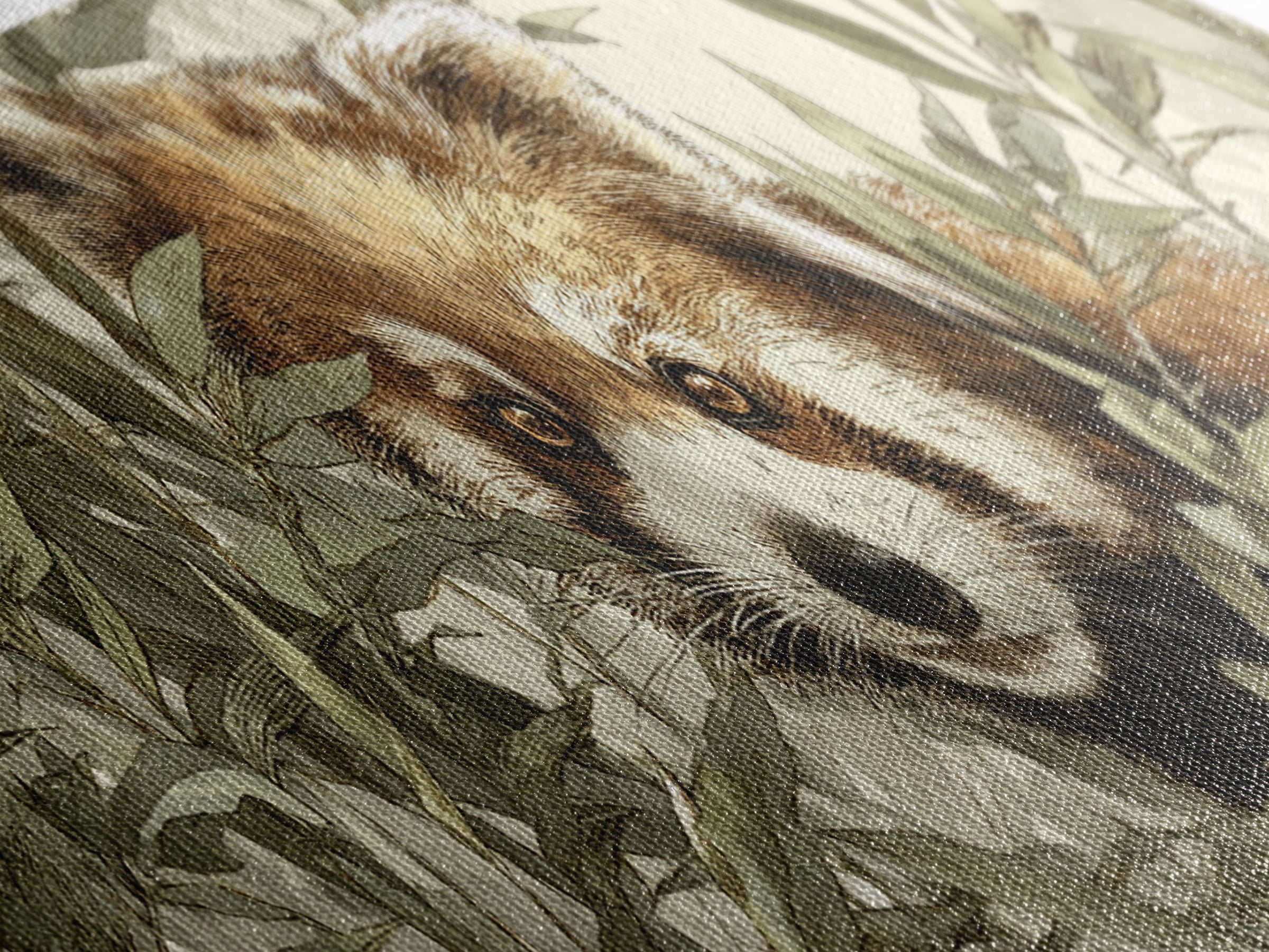 Red Panda Among Bamboo Leaves Framed Canvas Print, Wildlife Art, Boho Decor, Living Room Decor, Fine Art, Wild, Painting, WIL-3x1-60