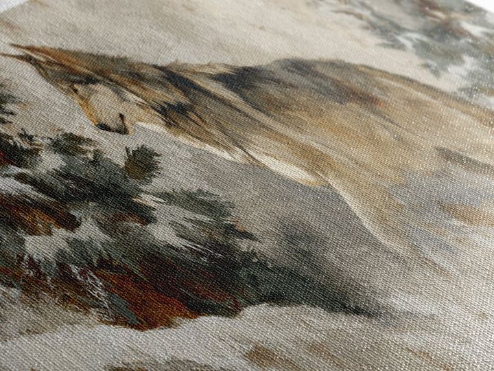 Wolf Standing Beneath Snowy Pine Trees Framed Canvas Print, Wildlife Art, Large Wall Art, Living Room Decor, Abstract Art, Wild, WIL-3x1-67